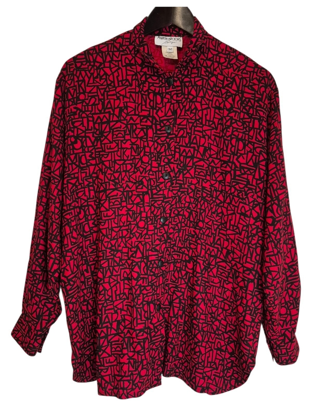 Vintage Marilyn Brooks Red Black Graphic Print Button Top Size Medium